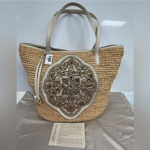 Brighton Beaded Raffia Straw Tote Bag